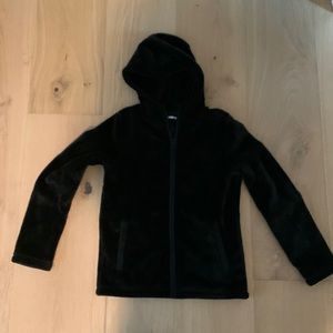 Lands End black fleece jacket with hood, size girls M 10-12